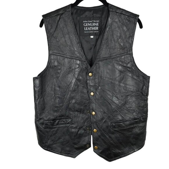 Vintage 1980s Biker Motorcycle Patchwork Genuine Leather Vest Navarre Leather‎ M - Picture 2 of 6